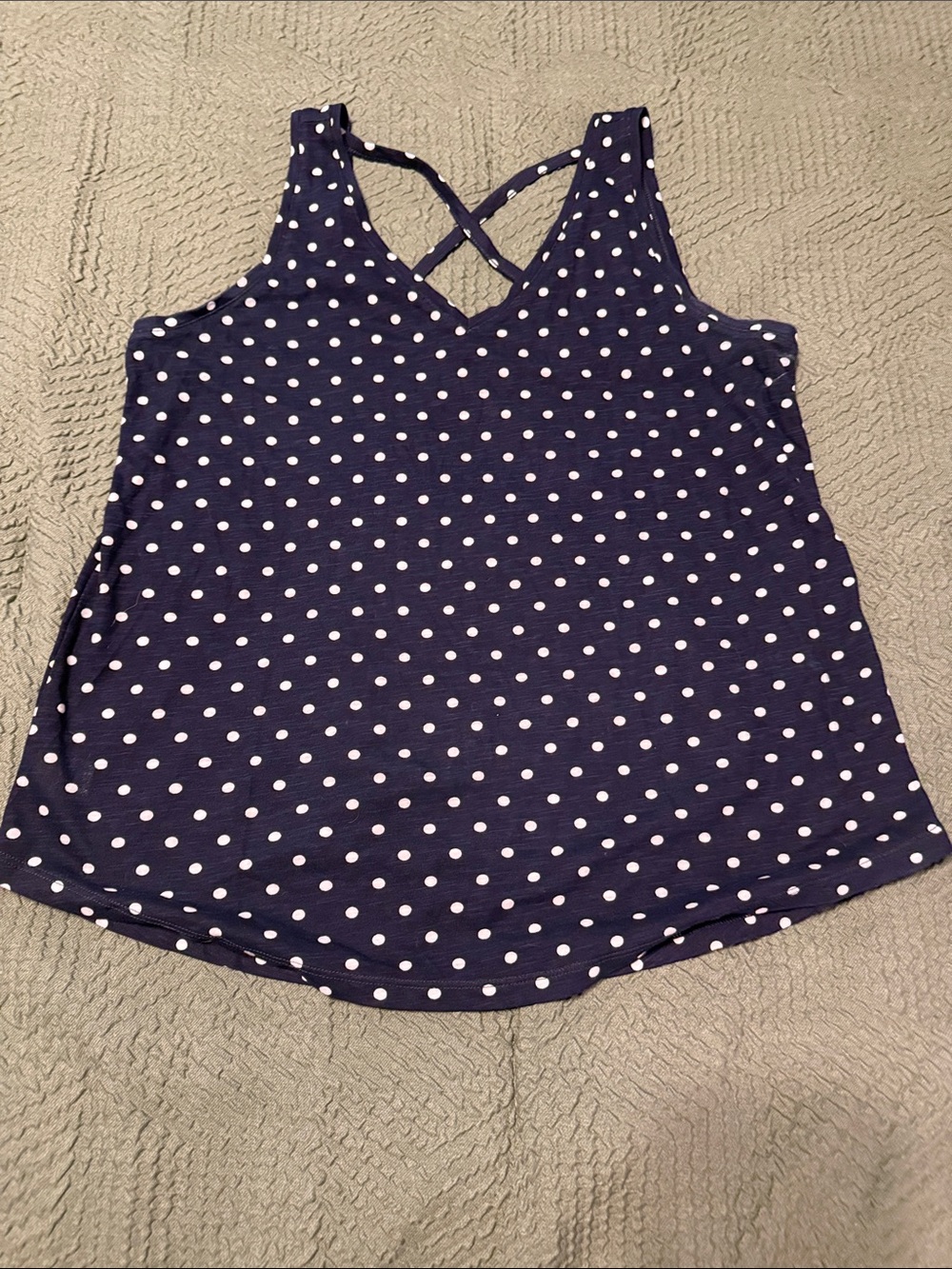 LOFT Navy and White Polka Dot Crisscross Tank